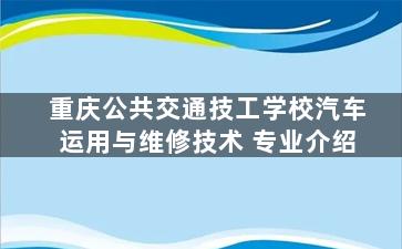 重庆公共交通技工学校汽车运用与维修技术 专业介绍